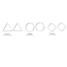 Lade das Bild in den Galerie-Viewer, ANENJERY 925 Sterling Silver Simple Geometric Circle Square Triangle Stud Earrings For Women Gift Oorbellen S-E535