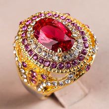 Lade das Bild in den Galerie-Viewer, Gorgeous Large Oval Red Stone Ring Luxury Filled CZ Weddings Rings For Women Engagement Fashion Jewelry Gifts Anillos Mujer DSers