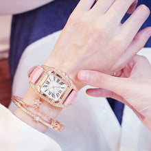 Lade das Bild in den Galerie-Viewer, Women Diamond Watch Starry Square Dial Bracelet Watches Set Ladies Leather Band Quartz Wristwatch Female Clock Zegarek Damski DSers