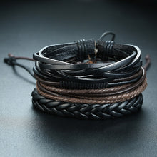 Lade das Bild in den Galerie-Viewer, Handmade Recycled Imitation Braided Wrap Leather Bracelet 4Pcs/ Set DSers