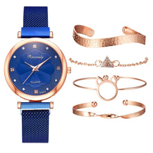Lade das Bild in den Galerie-Viewer, Fashion 5pcs Set Women Watches Luxury Magnet Buckle Flower Rhinestone Watch Ladies Quartz Wrist Watch Bracelet Set Reloj Mujer