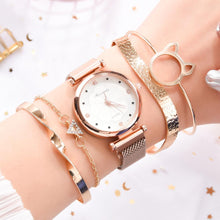 Lade das Bild in den Galerie-Viewer, Fashion 5pcs Set Women Watches Luxury Magnet Buckle Flower Rhinestone Watch Ladies Quartz Wrist Watch Bracelet Set Reloj Mujer