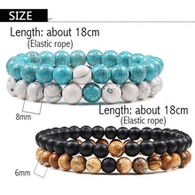 Lade das Bild in den Galerie-Viewer, Set Bracelet Couples Distance Black White Natural Lava Stone Tiger Eye Beaded Yoga Bracelets for Men Women Elastic Rope Jewelry DSers