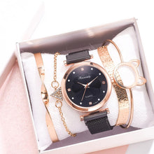Lade das Bild in den Galerie-Viewer, Fashion 5pcs Set Women Watches Luxury Magnet Buckle Flower Rhinestone Watch Ladies Quartz Wrist Watch Bracelet Set Reloj Mujer