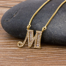 Lade das Bild in den Galerie-Viewer, Top Quality Initial Name Letter Necklace Gold 26 Letters Charm Pendants Micro Pave CZ Copper Chain Jewelry For Women Girls Gifts DSers