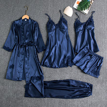 Lade das Bild in den Galerie-Viewer, Sleepwear Female 5PCS Pajamas Set Satin Pyjamamas Lace Patchwork Bridal Wedding Nightwear Rayon Home Wear Nighty&Robe Suit