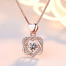 Load image into Gallery viewer, Fashion Romantic Double Heart Flower Pendant Necklace with Zircon Rose Gold/Silver Color Necklace For Women Jewelry OMG Shop Zone