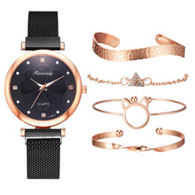 Lade das Bild in den Galerie-Viewer, Fashion 5pcs Set Women Watches Luxury Magnet Buckle Flower Rhinestone Watch Ladies Quartz Wrist Watch Bracelet Set Reloj Mujer