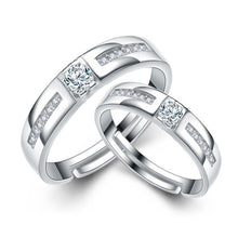Lade das Bild in den Galerie-Viewer, 2Pcs/Pair Copper Silver Plated Classic Couple Resizeable Engagement Ring Men Women Crystal Adjustable Valentine Gift Wholesale