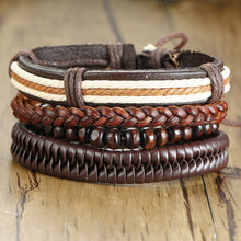 Lade das Bild in den Galerie-Viewer, Handmade Recycled Imitation Braided Wrap Leather Bracelet 4Pcs/ Set DSers