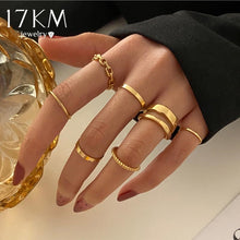 Lade das Bild in den Galerie-Viewer, 17KM Punk Gold Wide Chain Rings Set For Women Girls Fashion Irregular Finger Thin Rings Gift Female Jewelry Party DSers