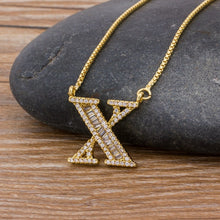 Lade das Bild in den Galerie-Viewer, Top Quality Initial Name Letter Necklace Gold 26 Letters Charm Pendants Micro Pave CZ Copper Chain Jewelry For Women Girls Gifts DSers