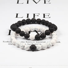 Lade das Bild in den Galerie-Viewer, Set Bracelet Couples Distance Black White Natural Lava Stone Tiger Eye Beaded Yoga Bracelets for Men Women Elastic Rope Jewelry DSers