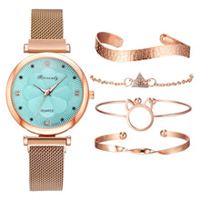 Lade das Bild in den Galerie-Viewer, Fashion 5pcs Set Women Watches Luxury Magnet Buckle Flower Rhinestone Watch Ladies Quartz Wrist Watch Bracelet Set Reloj Mujer
