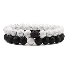 Lade das Bild in den Galerie-Viewer, Set Bracelet Couples Distance Black White Natural Lava Stone Tiger Eye Beaded Yoga Bracelets for Men Women Elastic Rope Jewelry DSers
