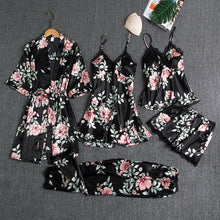 Lade das Bild in den Galerie-Viewer, Sleepwear Female 5PCS Pajamas Set Satin Pyjamamas Lace Patchwork Bridal Wedding Nightwear Rayon Home Wear Nighty&Robe Suit