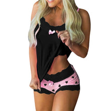 Lade das Bild in den Galerie-Viewer, Spaghetti Strap Lace Pajama Set Sleeveless Trim Bowknot Pyjamas Sleep Shorts Set Lace Pijama Suit Sleepwear Women Sexy Nighties DSers