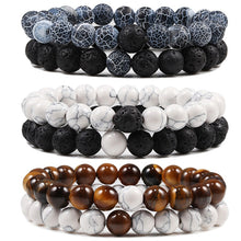 Lade das Bild in den Galerie-Viewer, Set Bracelet Couples Distance Black White Natural Lava Stone Tiger Eye Beaded Yoga Bracelets for Men Women Elastic Rope Jewelry DSers