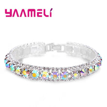 Lade das Bild in den Galerie-Viewer, Top Sale 925 Sterling Silver Bracelets Full AAA Zircon Austrian Crystal Femme Women Link Chain Jewelry Bangles 14 Colors