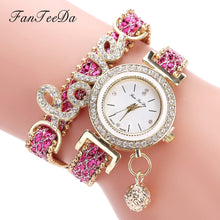 Lade das Bild in den Galerie-Viewer, FanTeeDa Top Brand Women Bracelet Watches Ladies Love Leather Strap Rhinestone Quartz Wrist Watch Luxury Fashion Quartz Watch DSers