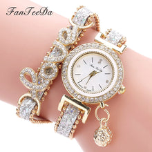 Lade das Bild in den Galerie-Viewer, FanTeeDa Top Brand Women Bracelet Watches Ladies Love Leather Strap Rhinestone Quartz Wrist Watch Luxury Fashion Quartz Watch DSers