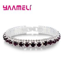 Lade das Bild in den Galerie-Viewer, Top Sale 925 Sterling Silver Bracelets Full AAA Zircon Austrian Crystal Femme Women Link Chain Jewelry Bangles 14 Colors