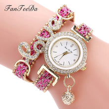 Lade das Bild in den Galerie-Viewer, FanTeeDa Top Brand Women Bracelet Watches Ladies Love Leather Strap Rhinestone Quartz Wrist Watch Luxury Fashion Quartz Watch DSers
