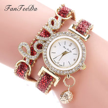 Lade das Bild in den Galerie-Viewer, FanTeeDa Top Brand Women Bracelet Watches Ladies Love Leather Strap Rhinestone Quartz Wrist Watch Luxury Fashion Quartz Watch DSers