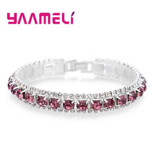 Lade das Bild in den Galerie-Viewer, Top Sale 925 Sterling Silver Bracelets Full AAA Zircon Austrian Crystal Femme Women Link Chain Jewelry Bangles 14 Colors