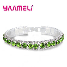 Lade das Bild in den Galerie-Viewer, Top Sale 925 Sterling Silver Bracelets Full AAA Zircon Austrian Crystal Femme Women Link Chain Jewelry Bangles 14 Colors
