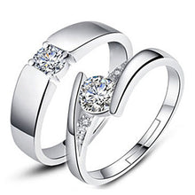 Lade das Bild in den Galerie-Viewer, 2Pcs/Pair Copper Silver Plated Classic Couple Resizeable Engagement Ring Men Women Crystal Adjustable Valentine Gift Wholesale