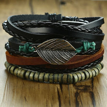 Lade das Bild in den Galerie-Viewer, Handmade Recycled Imitation Braided Wrap Leather Bracelet 4Pcs/ Set DSers
