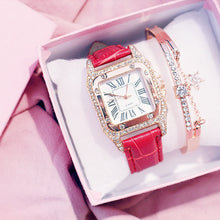 Lade das Bild in den Galerie-Viewer, Women Diamond Watch Starry Square Dial Bracelet Watches Set Ladies Leather Band Quartz Wristwatch Female Clock Zegarek Damski DSers