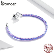 Load image into Gallery viewer, Two Color Lucky Bracelet - 925 Sterling Silver Purple Leather Bracelet Clover European for Women DIY Fine Jewelry