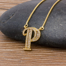 Lade das Bild in den Galerie-Viewer, Top Quality Initial Name Letter Necklace Gold 26 Letters Charm Pendants Micro Pave CZ Copper Chain Jewelry For Women Girls Gifts DSers