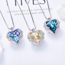 Lade das Bild in den Galerie-Viewer, Silver Necklace Embellished with Crystals Necklace Angel Wings Heart Pendant Valentines Gift DSers