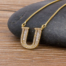 Lade das Bild in den Galerie-Viewer, Top Quality Initial Name Letter Necklace Gold 26 Letters Charm Pendants Micro Pave CZ Copper Chain Jewelry For Women Girls Gifts DSers