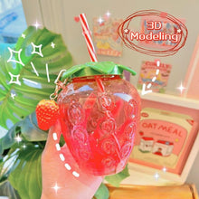 Lade das Bild in den Galerie-Viewer, Summer cartoon kawaii strawberry straw cup plastic cup lovely girl milk tea coffee cup student portable water cup water bottle DSers