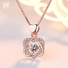 Load image into Gallery viewer, Fashion Romantic Double Heart Flower Pendant Necklace with Zircon Rose Gold/Silver Color Necklace For Women Jewelry OMG Shop Zone
