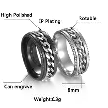 Lade das Bild in den Galerie-Viewer, Letdiffery Cool Stainless Steel Rotatable Men Ring High Quality Spinner Chain Punk Women Jewelry for Party Gift DSers