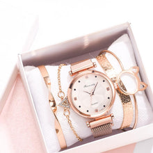 Lade das Bild in den Galerie-Viewer, Fashion 5pcs Set Women Watches Luxury Magnet Buckle Flower Rhinestone Watch Ladies Quartz Wrist Watch Bracelet Set Reloj Mujer
