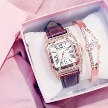 Lade das Bild in den Galerie-Viewer, Women Diamond Watch Starry Square Dial Bracelet Watches Set Ladies Leather Band Quartz Wristwatch Female Clock Zegarek Damski DSers