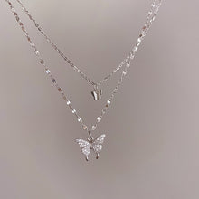 Lade das Bild in den Galerie-Viewer, LISM 925 Sterling Silver Flash Diamond Butterfly Double Necklace For Women Simple Design Crystal Elegant Wedding Jewelry Gifts