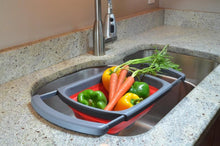 Lade das Bild in den Galerie-Viewer, Kitchen Collapsible Silicone Colander Strainer Expands to 24 Over the Sink Basket Cooking Water Drainage