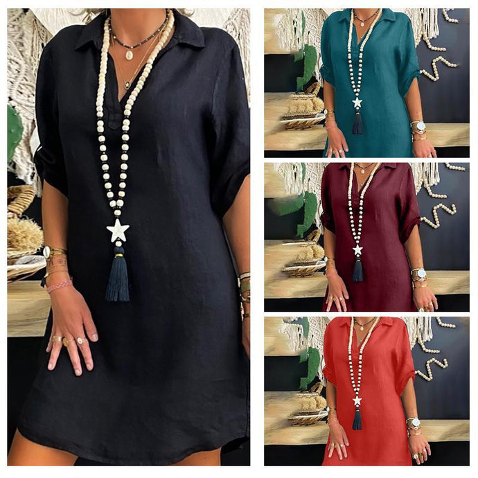 Robe Chemise Nordique à Manches Courtes ciaovie