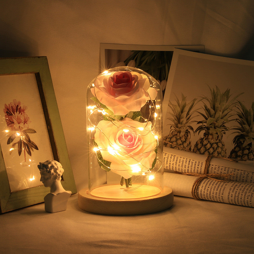 Romantic Immortal Flower Micro Landscape Rose Simulation Glass Shade Led Llight cjdropshipping