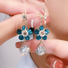 Load image into Gallery viewer, Fashion Blue Crystal Flower Earrings Blossom Online UG

