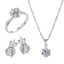 Load image into Gallery viewer, Silver Color Fashion Jewelry Sets Cubic Zircon Statement Necklace &amp; Earrings Rings Wedding Jewelry for Women Gift
