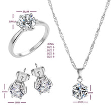 Load image into Gallery viewer, Silver Color Fashion Jewelry Sets Cubic Zircon Statement Necklace &amp; Earrings Rings Wedding Jewelry for Women Gift
