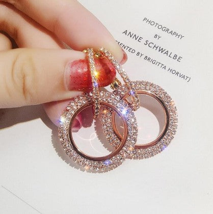 Popular Diamond Insert Crystal Hollow Round Circle Hoop Drop Ring Earrings and Earrings cjdropshipping